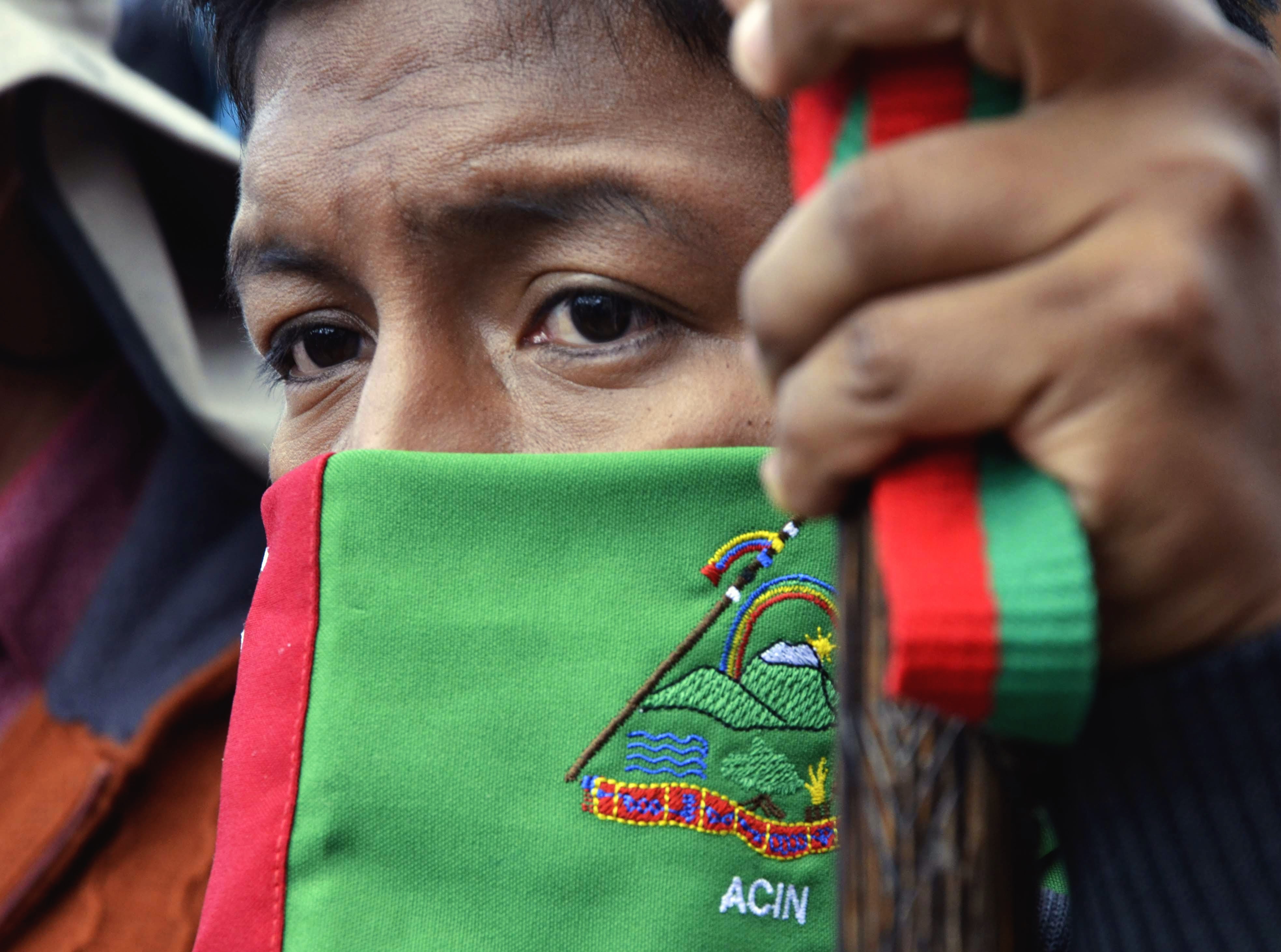 Member of the Indigenous Guard in a protest against the Colombian government. © 2019 Carlos Hernando Tapia Caicedo. All rights reserved.